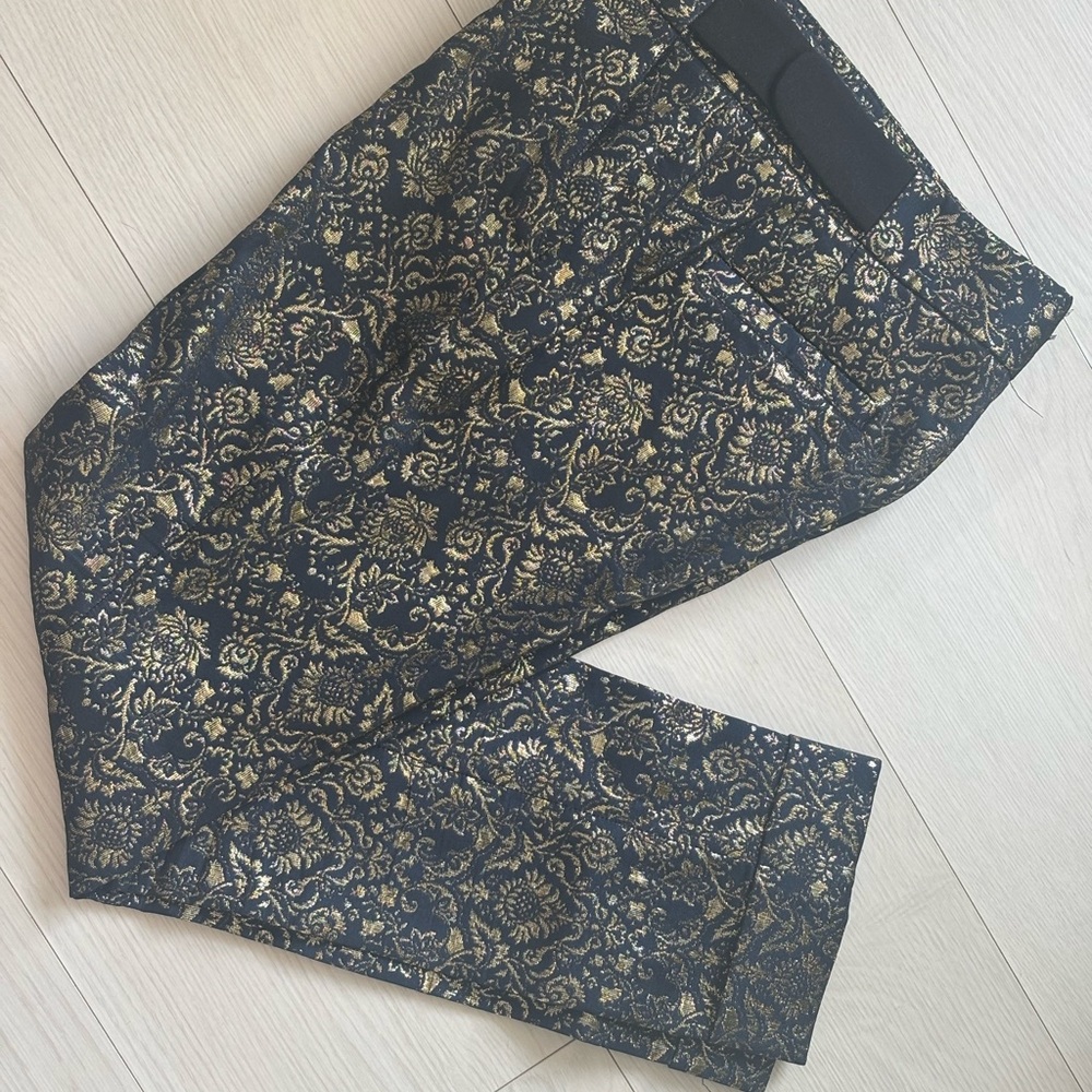 Smythe Black and Gold Brocade Cropped Pants
